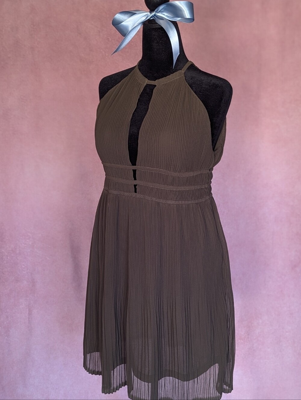 H&M Olive Pleated Halter Dress
